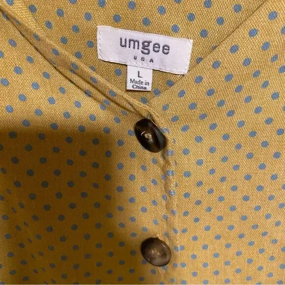 Umgee Polka Dot with Pockets Summer Dress Women's Yellow with Blue Size Large - Picture 15 of 16